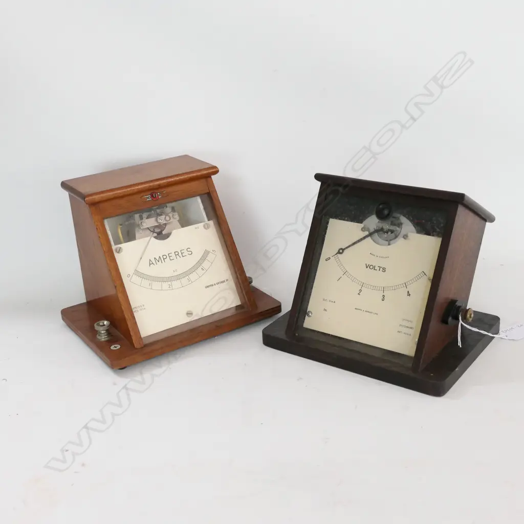 TEAK CASED AMMETER & OAK CASED VOLTMETER by GRIFFIN & GEORGE LTD Image 1++